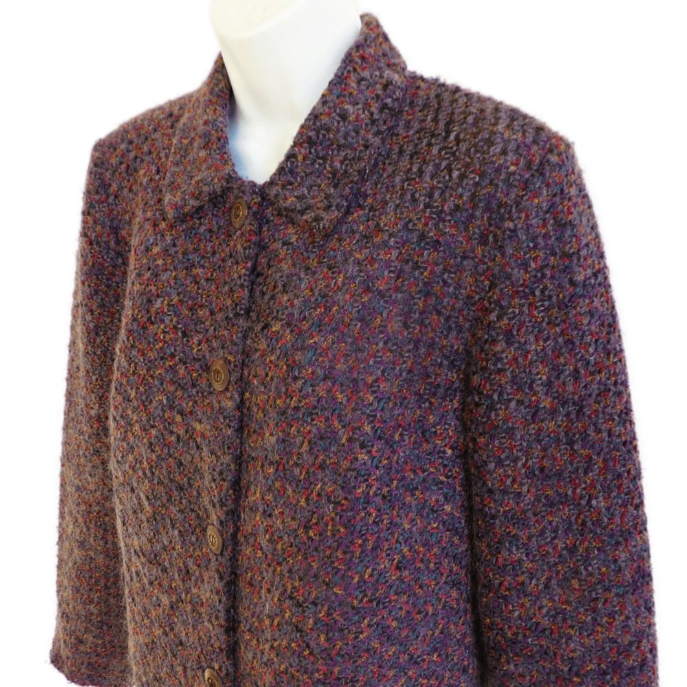 Adolfo Mohair Acrylic Chenille Jacket Blazer Multi Mulberry Lined Soft USA 12